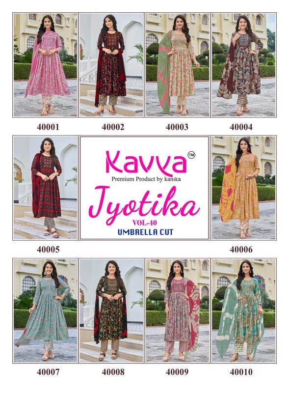 Kavya jyotika vol 40 umbrella cut 3pcs kurtis wholesale